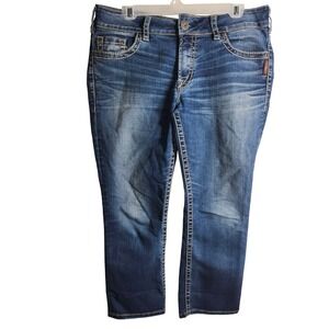Silver Jeans Co Womens Jeans Blue Cropped Pocket Straight Leg Mid Rise Size 14